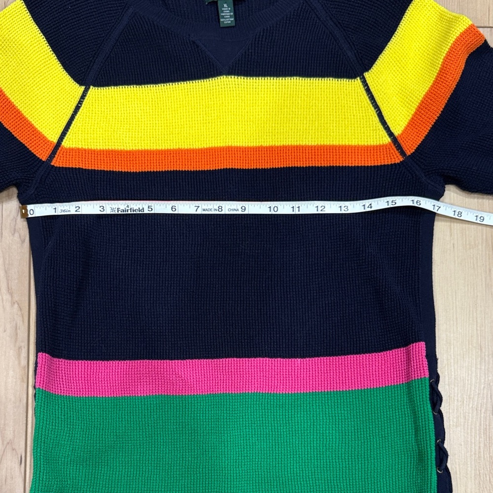 LRL Ralph Lauren Multicolor Striped Waffle Knit Crew Neck Sweater - Picture 6 of 7